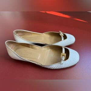 Size 35 Valentino White Snakeskin Ballerina Flats with Sweet Buckle